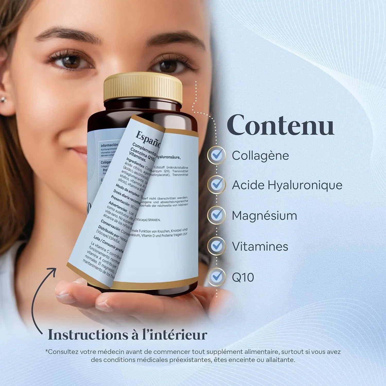 Suhealth Collagene Et Acide Hyaluronique Av Q10, Magnésium Et Vitamines 90 Gélules - Collagene Marin Acide Hyaluronique - Collagène Marin - Collagene Hydrolisé - Marine Collagen - Peptide De Collagene