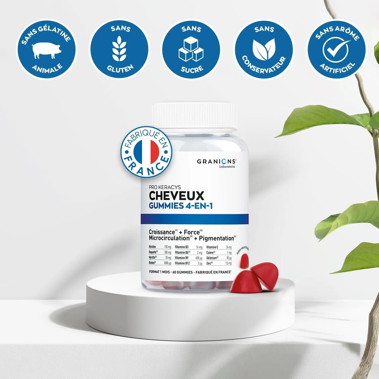 GUMMIES CHEVEUX 4-EN-1| PRO KERACYS  | Vitamines Pour Cheveux | Croissance + Force + Microcirculation + Pigmentation | Pousse Rapide Avec Biotine, Zinc, Vitamine B8 Et Kératine. Format 1 Mois