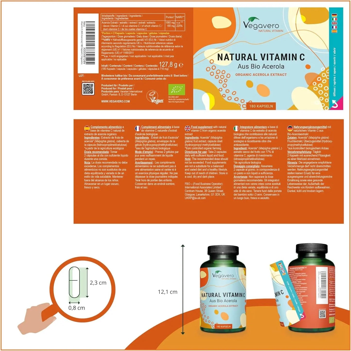 Acerola Vitamine C BIO ® | UNIQUE : 100% NATURELLE - Sans Additifs | Extraction En FRANCE | 180 Gélules | 1060 Mg D’Extrait Par Dose | VEGAN