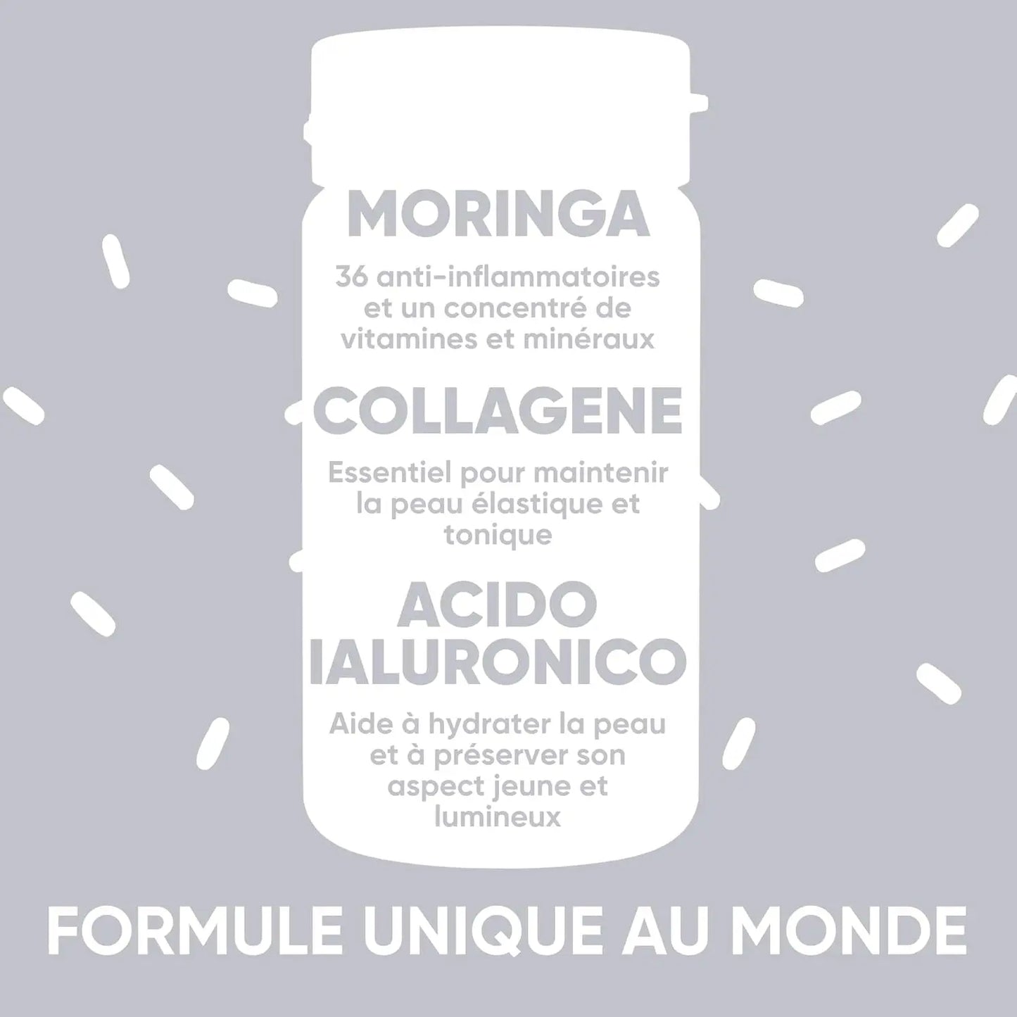 Collagène Et Acide Hyaluronique Avec Cuivre, Zinc, Biotine, Vitamine A,B2,B3,C, Moringa Bio | Complément Pour La Peau Et Les Articulations | Anti-Rides | Fabriqué En Italie  (60 Gélules)
