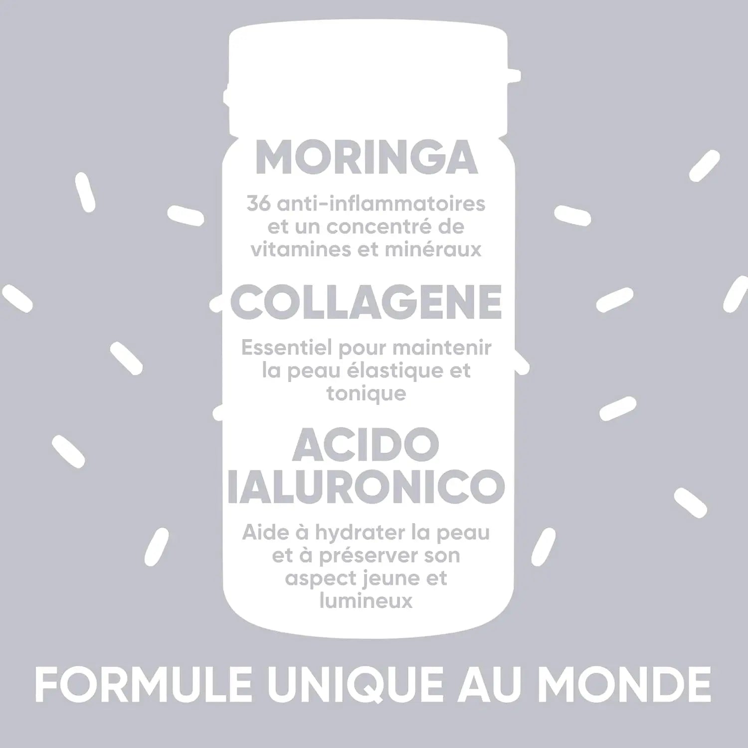 Collagène Et Acide Hyaluronique Avec Cuivre, Zinc, Biotine, Vitamine A,B2,B3,C, Moringa Bio | Complément Pour La Peau Et Les Articulations | Anti-Rides | Fabriqué En Italie  (60 Gélules)