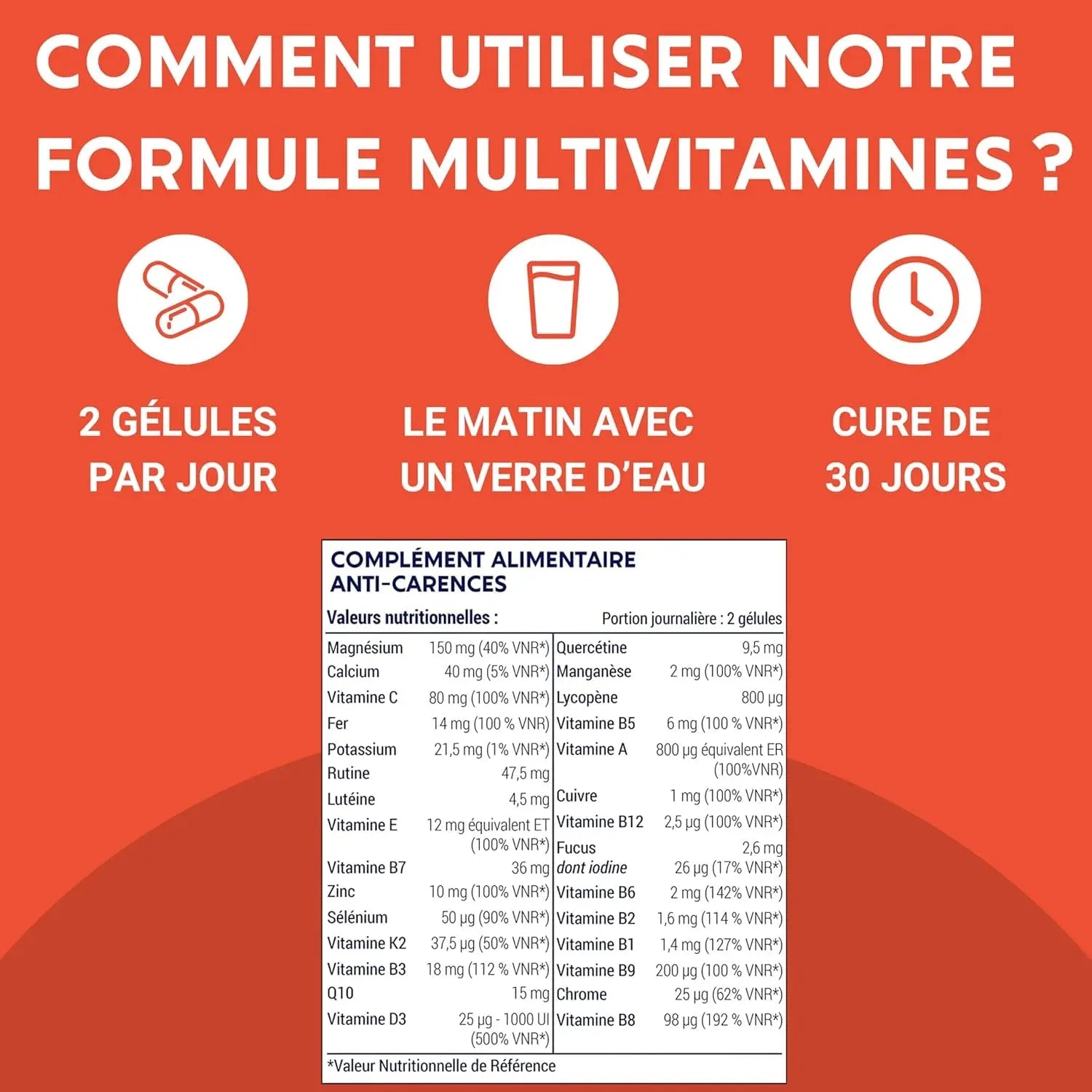 FORMULE MULTIVITAMINES Et Minéraux 30 Nutriments | Vitamine a B C D E K, Quercetine, Magnesium, Zinc, Coenzyme Q10, Selenium | Complement Alimentaire | Fabriqué En France | 60 Gélules