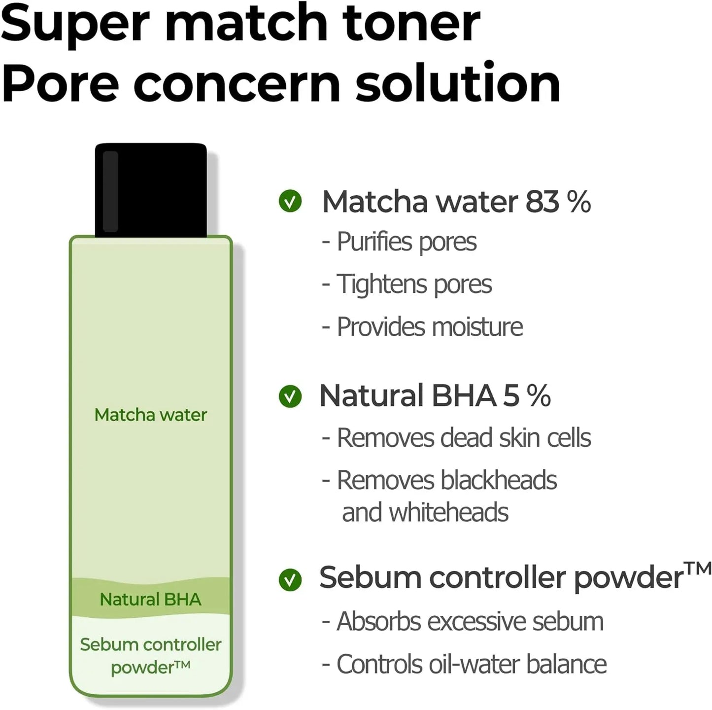 SOME by MI Tonique Raffermissant Les Pores Super Matcha - 5,07 Oz, 150 Ml - Fabriqué À Partir D'Extraits De Matcha Pour Peaux Sensibles - Hydratant Et Purifiant La Peau