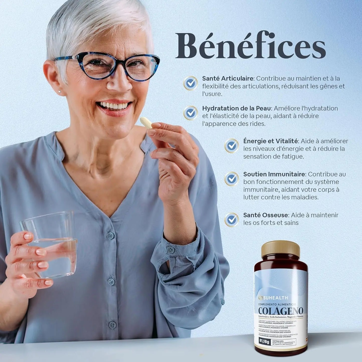 Suhealth Collagene Et Acide Hyaluronique Av Q10, Magnésium Et Vitamines 90 Gélules - Collagene Marin Acide Hyaluronique - Collagène Marin - Collagene Hydrolisé - Marine Collagen - Peptide De Collagene