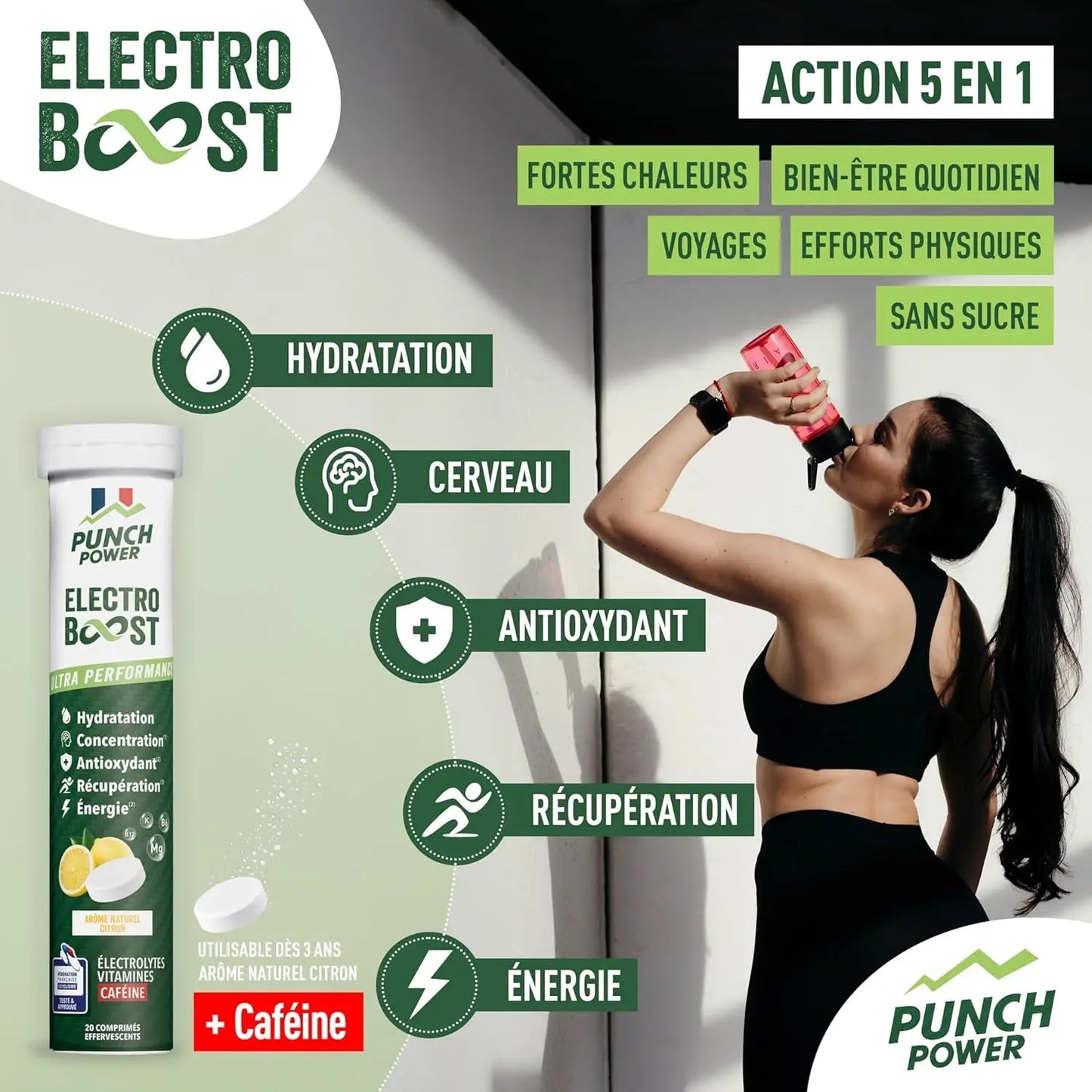 ELECTROLYTES HYDRATATION - Electrolyte  - SANS SUCRE - Fabriqué En FRANCE- Vitamines, Minéraux, Magnesium, Cafeine - Pastille Hydratation Sport - 20 Pastilles Effervescentes Citron