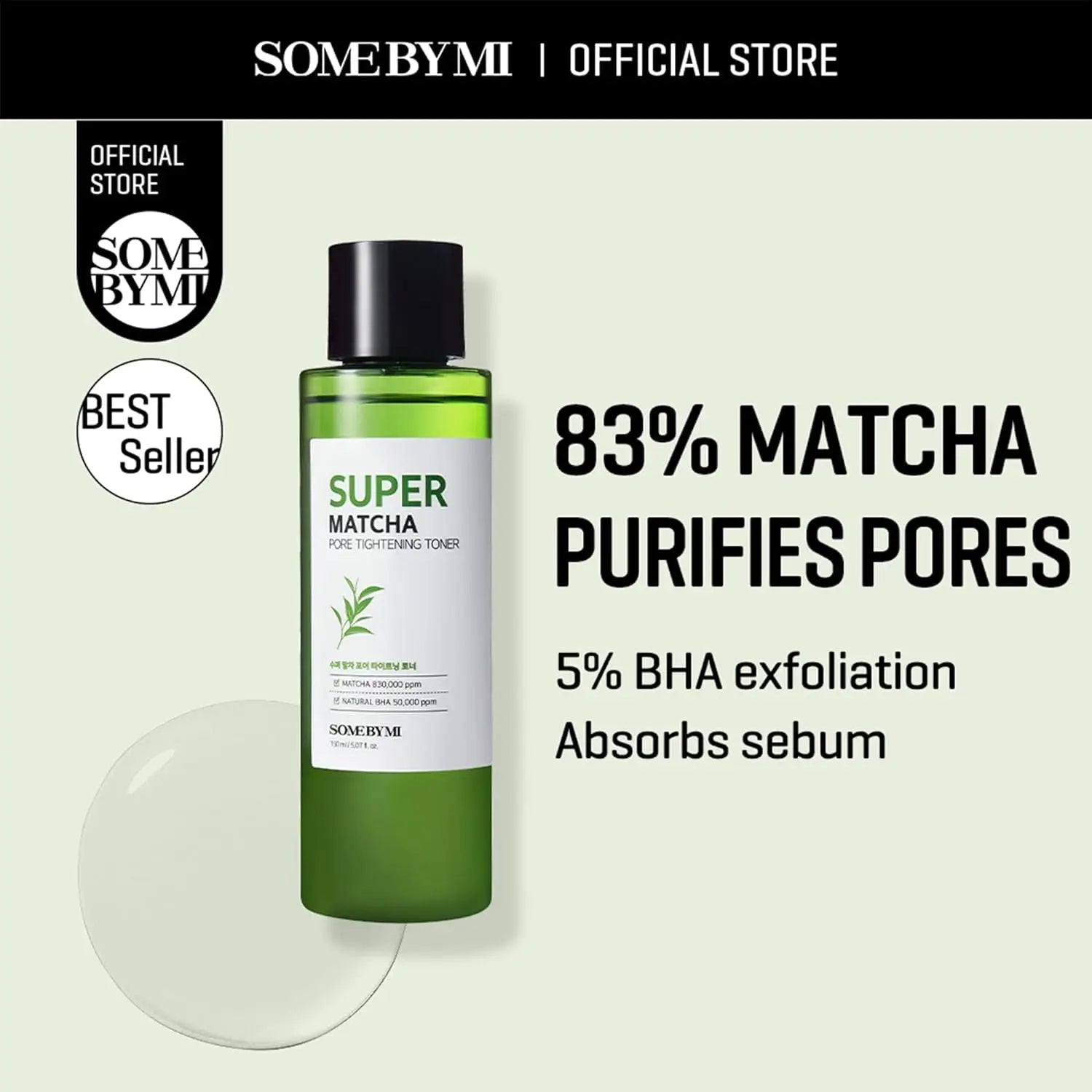SOME by MI Tonique Raffermissant Les Pores Super Matcha - 5,07 Oz, 150 Ml - Fabriqué À Partir D'Extraits De Matcha Pour Peaux Sensibles - Hydratant Et Purifiant La Peau