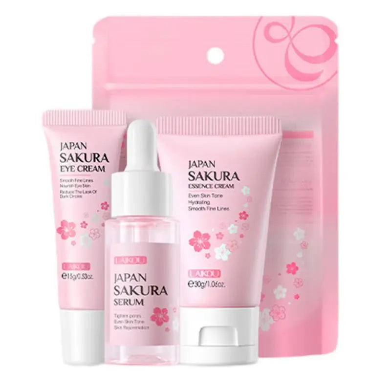 Face Skin Care Set Cleanser Sakura Essence Cream Moisturizing Whitening & Anti-Aging Toner Eye Cream Face Serum Eye Skin Care