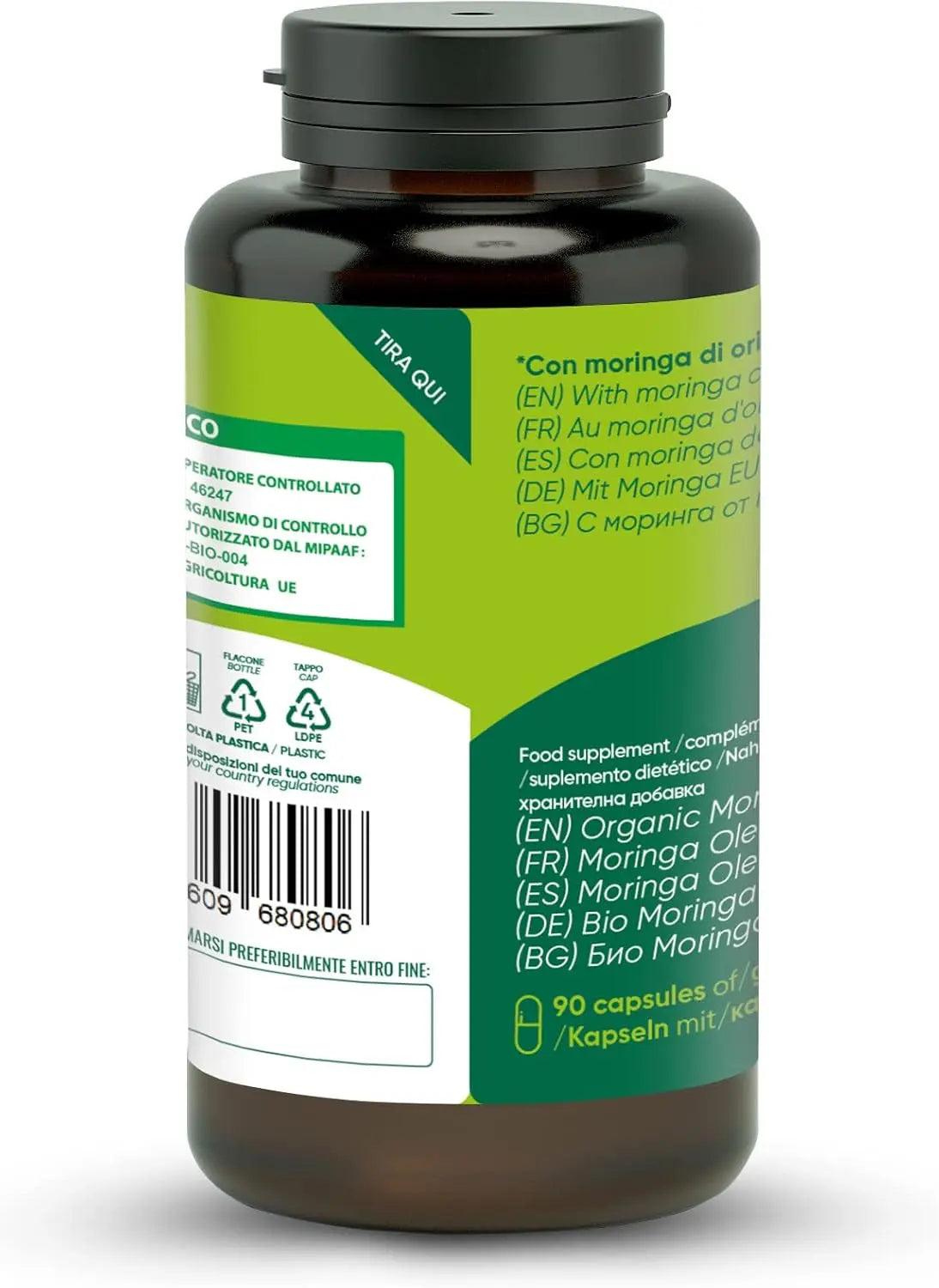 Moringa Bio | La Seule Moringa Biologique Produite En Italie | Véganes Sans Additifs | Super Antioxydant Riche En Vitamines Et Protéines Végétales | Haute Qualité  | 90 Gélules