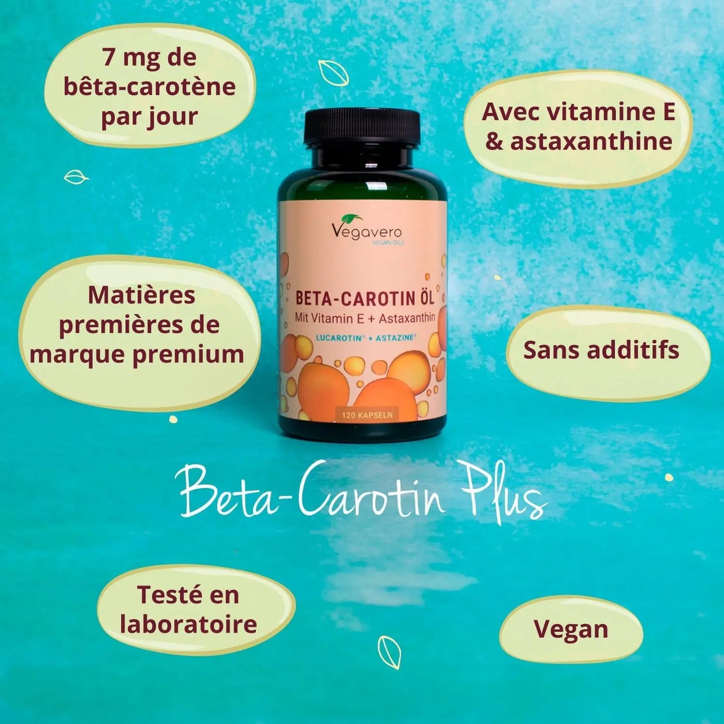 Complexe Bêta Carotène | Avec Vitamine E & Astaxanthine | 120 Gélules (4 Mois) | Qualité Supérieure : Lucarotin® B 30 SUN | Sans Additifs & Vegan | Protection Peau & Bronzage | ®