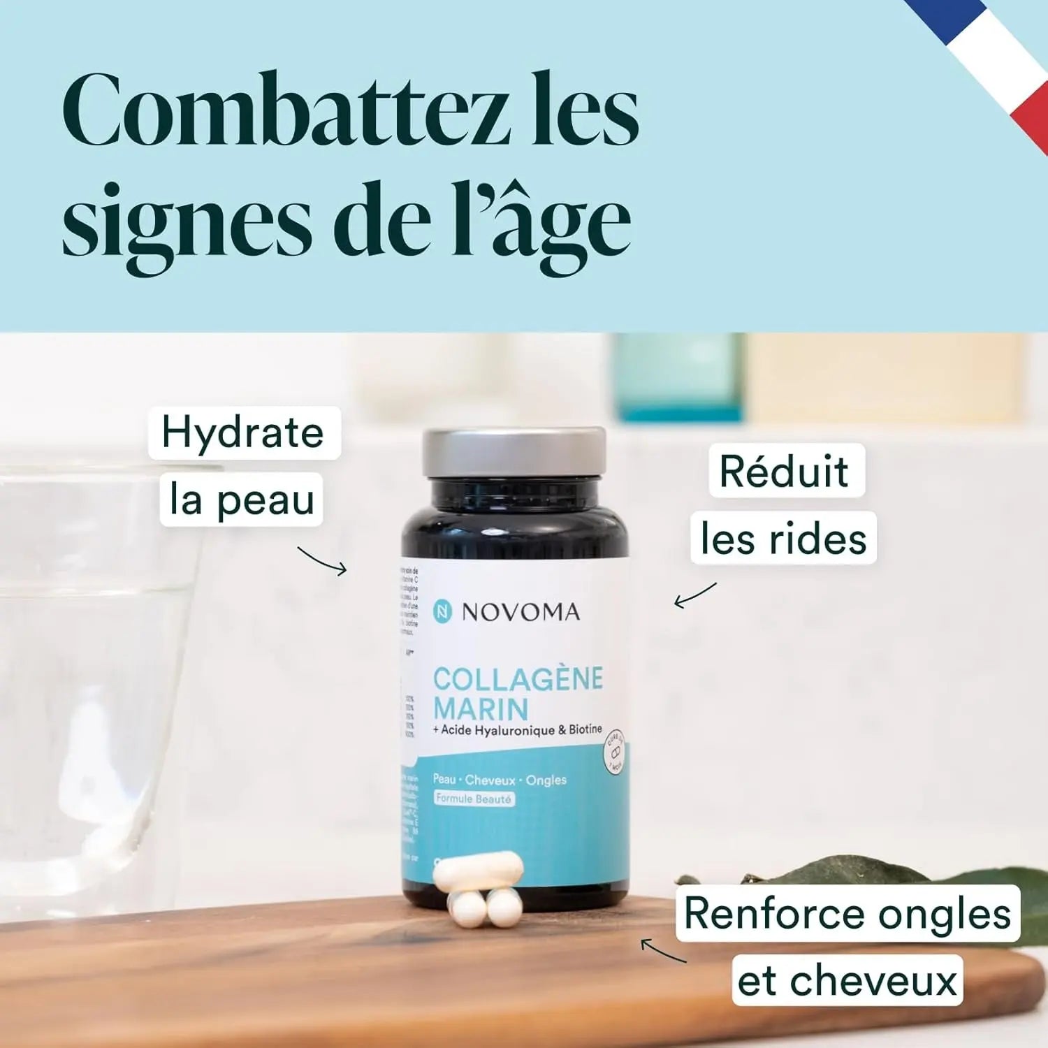 Collagène Marin + Acide Hyaluronique, 1000 Mg De Collagene Pur Hydrolysé Type 1 & 3, Avec Vitamine C, Zinc Et Biotine, Beauté De La Peau, Cheveux Et Ongles, 90 Gélules