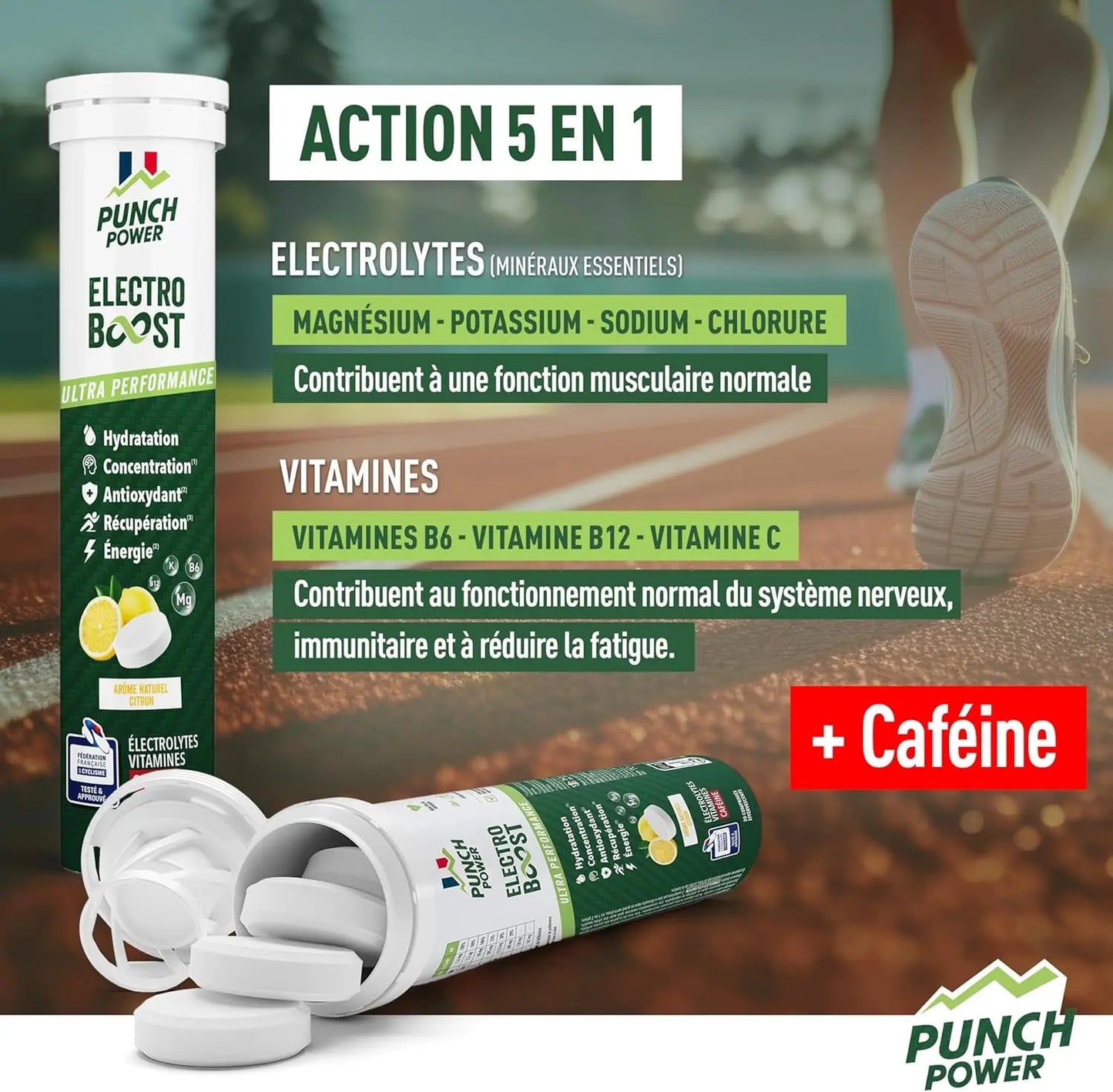 ELECTROLYTES HYDRATATION - Electrolyte  - SANS SUCRE - Fabriqué En FRANCE- Vitamines, Minéraux, Magnesium, Cafeine - Pastille Hydratation Sport - 20 Pastilles Effervescentes Citron