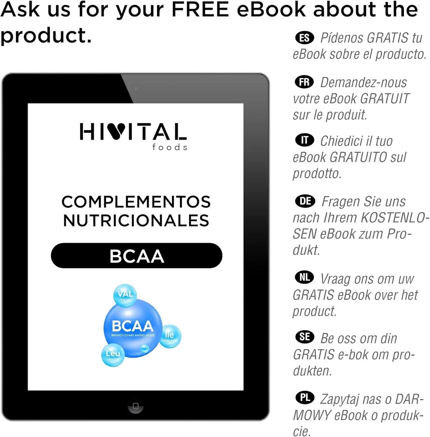 BCAA 2:1:1 6000 Mg Pour 4 Mois De Traitement. 720 Grammes D'Acides Aminés Essentiels Et De Vitamines B12 Et B6, 100% Végétalien, En Poudre Et Sans Saveur. Fabriqué En Europe Par HIVITAL