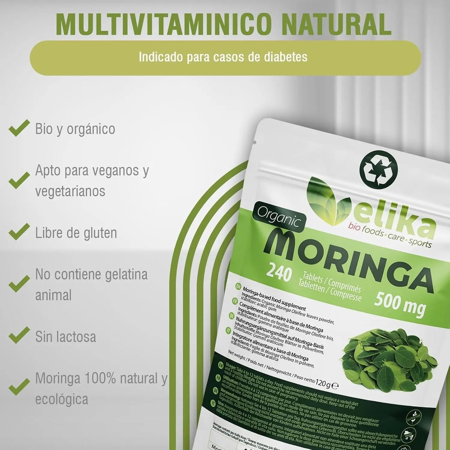 Moringa Oleifera Elikafoods® BIO. 240 Comprimés 500 Mg. Super Aliment Naturel: Vitamines, Protéines, Minéraux, Antioxydants. Energisant Naturel. Végétalien, Sans Gluten Et Sans Additifs.