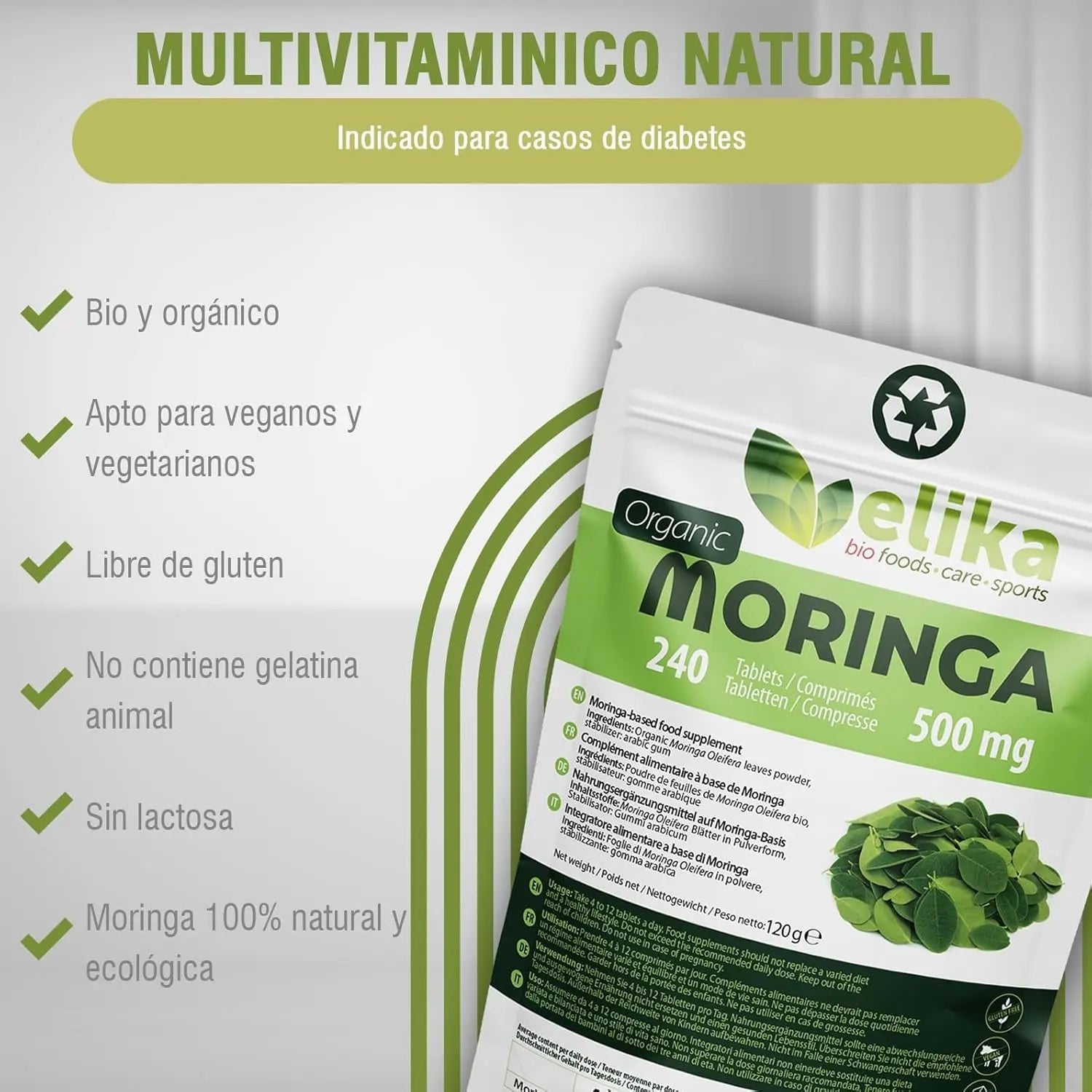 Moringa Oleifera Elikafoods® BIO. 240 Comprimés 500 Mg. Super Aliment Naturel: Vitamines, Protéines, Minéraux, Antioxydants. Energisant Naturel. Végétalien, Sans Gluten Et Sans Additifs.